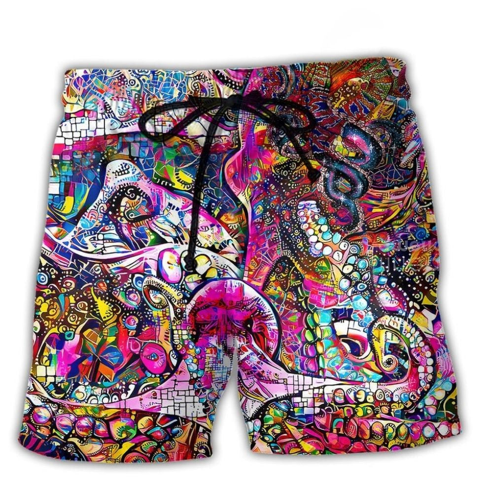 Whimsical Psychedelic Octopus Art – Beach Short