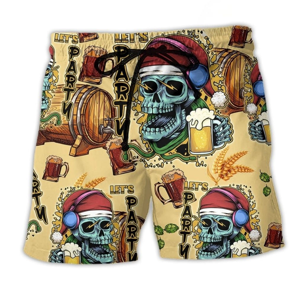 Christmas Skull Merry Xmas Holiday Art – Beach Short