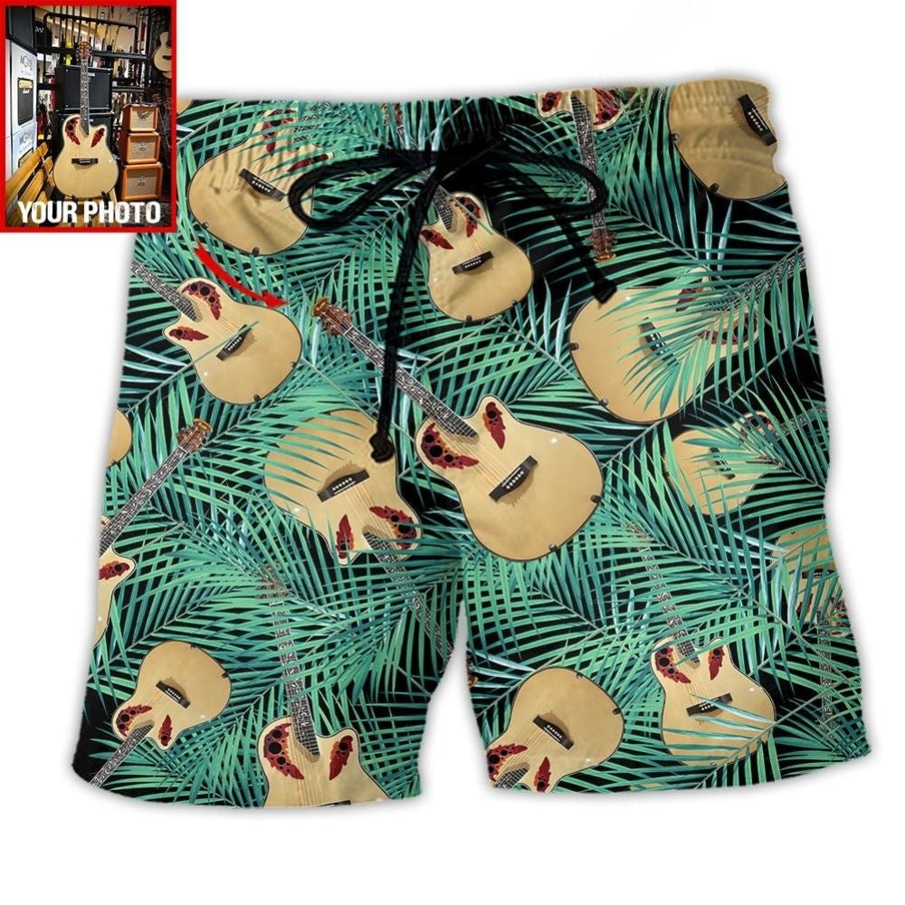 Tropical Guitar Leaf Custom Photo - Beach Short