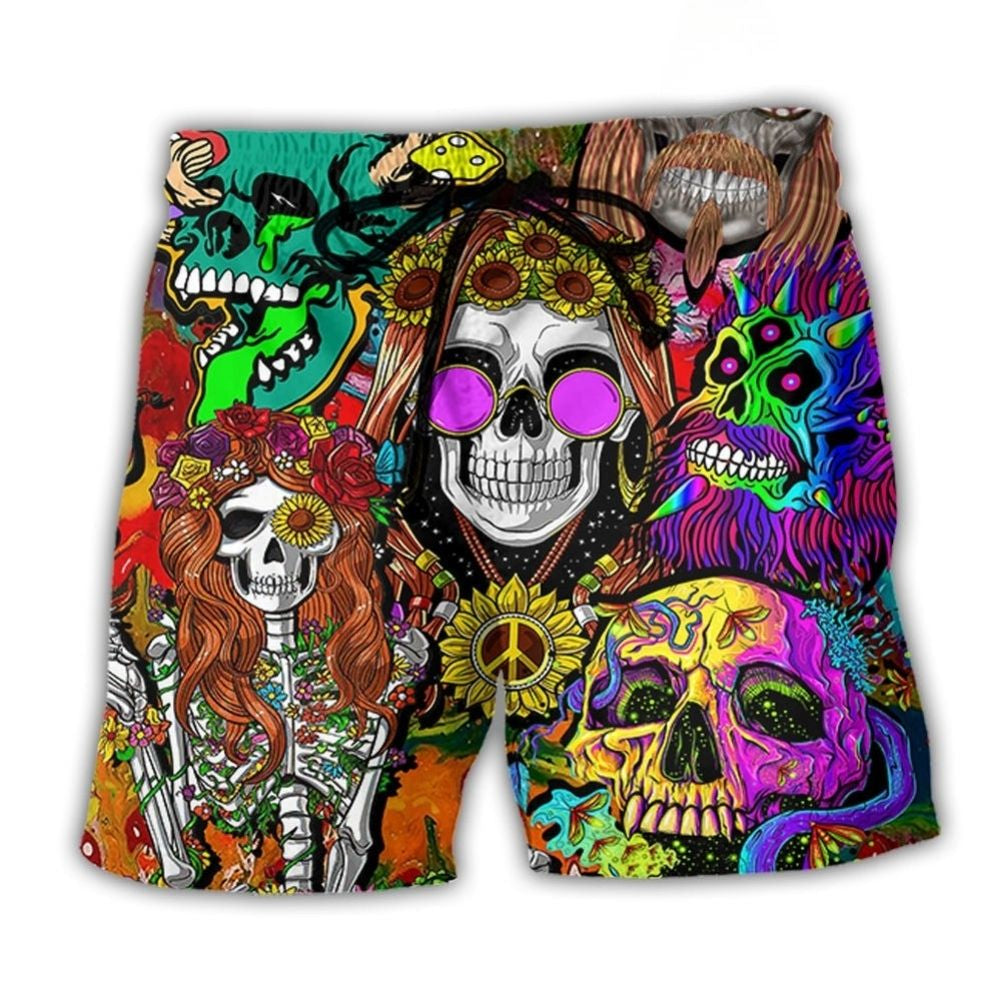Hippie Skull Colorful Retro – Beach Short