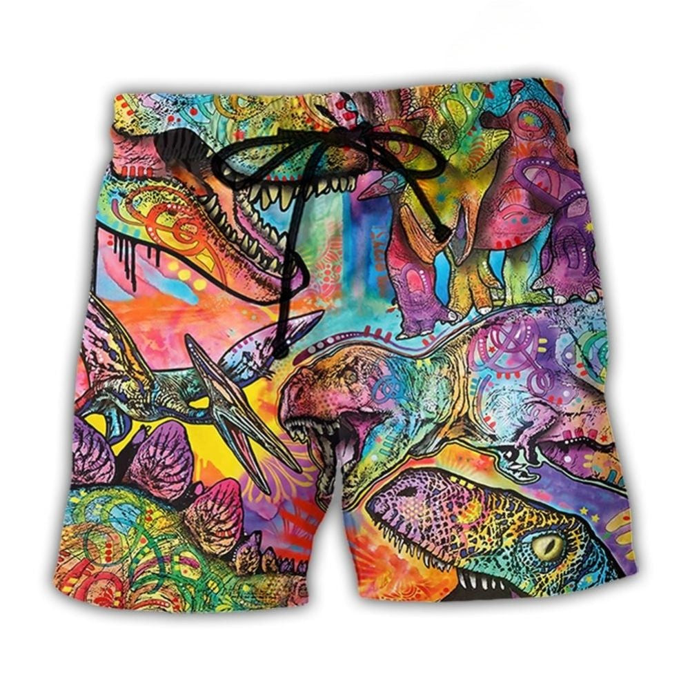 Dinosaur Art Colorful Style - Beach Short
