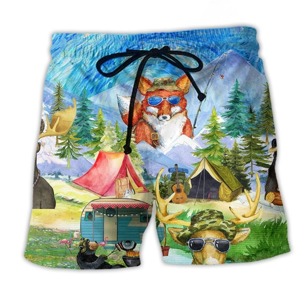 Camping Animals Happy Outdoor – Beach Short