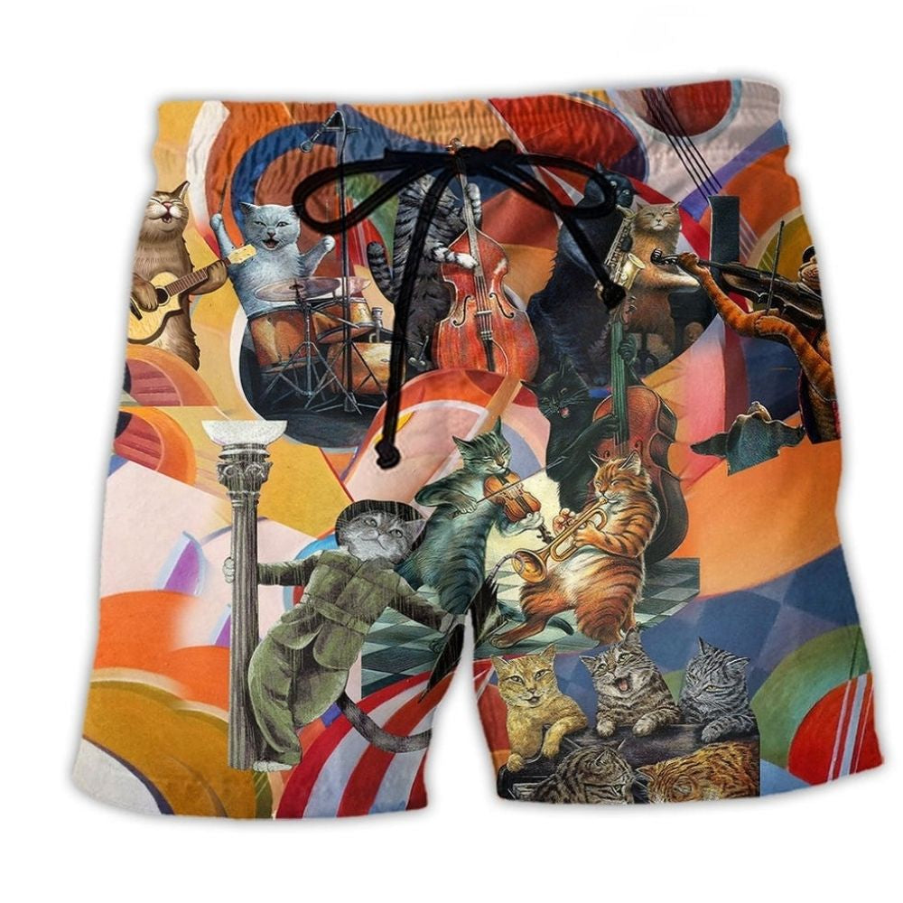 Music Band Lover Cat Art – Beach Short