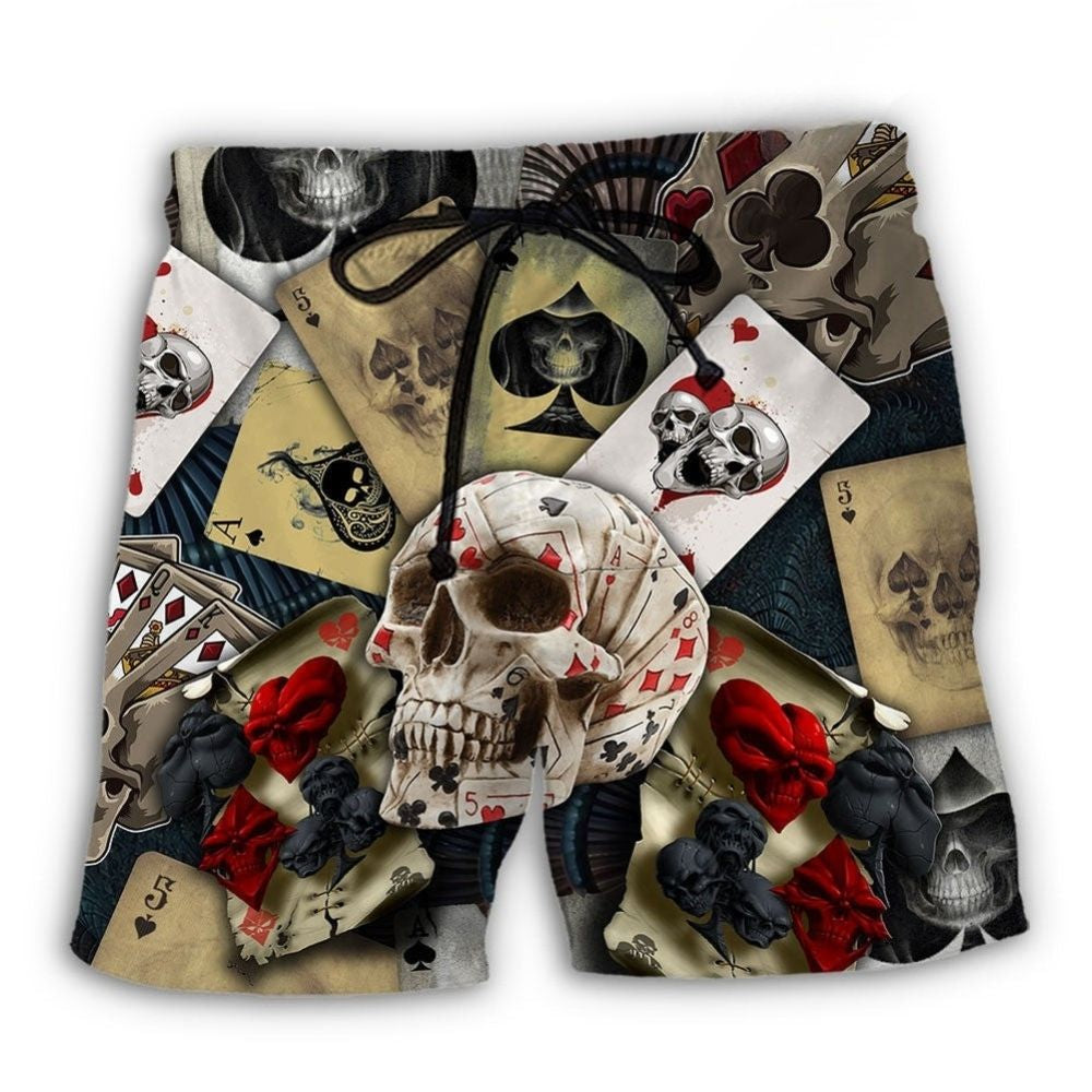 Retro Skull Gambling Card Art – Beach Short