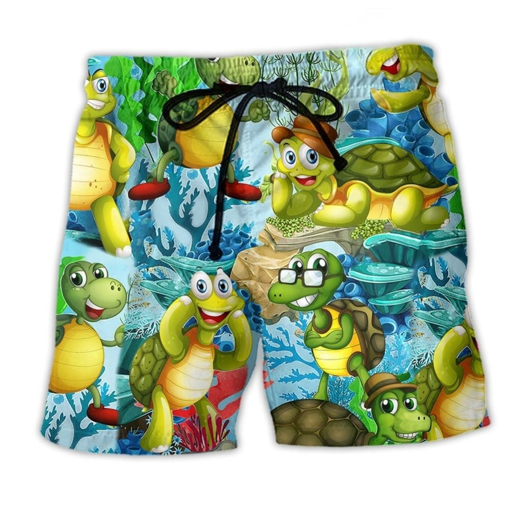 Funny Mini Turtle Happy Style – Beach Short