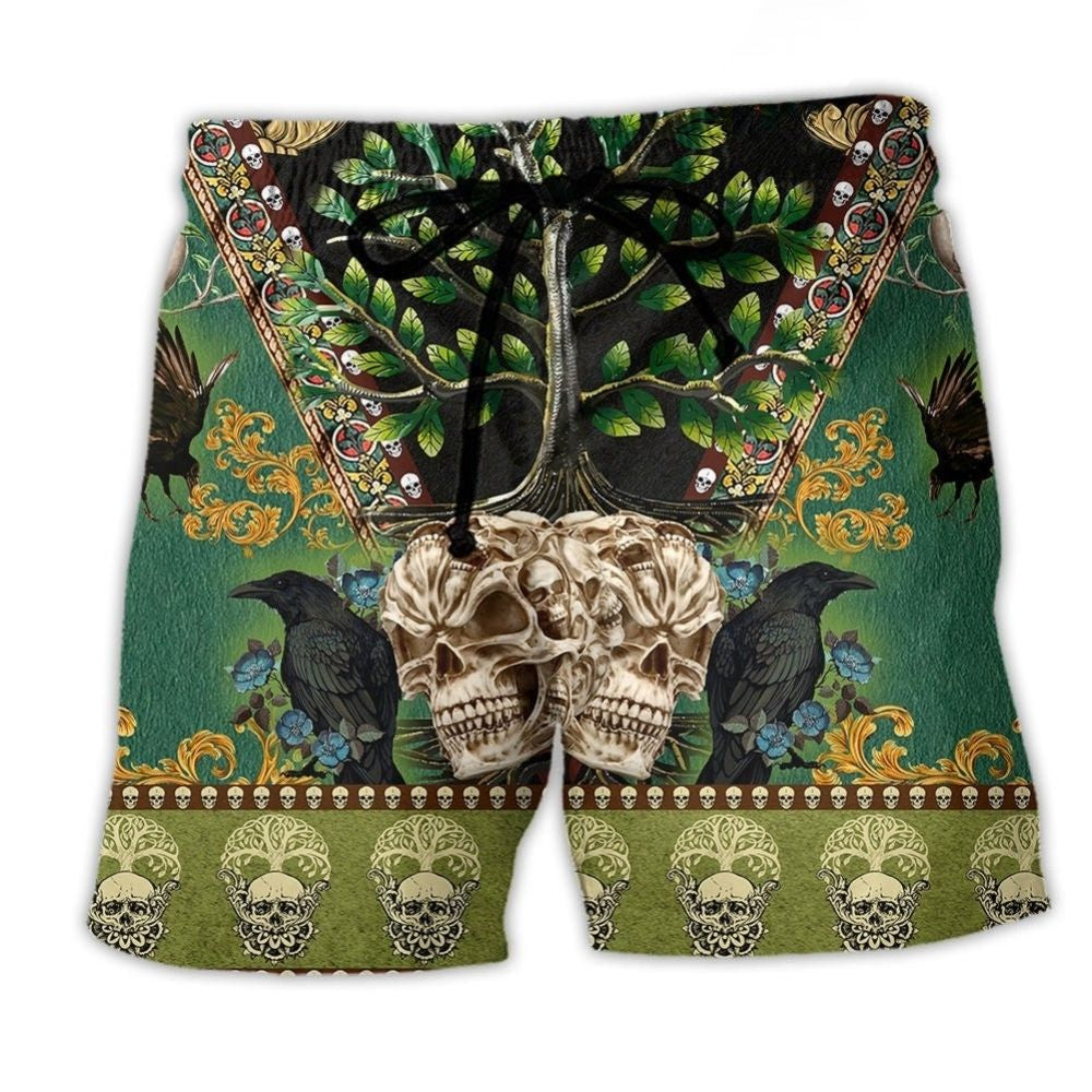 Skull Tree Nature Pattern Art – Beach Short