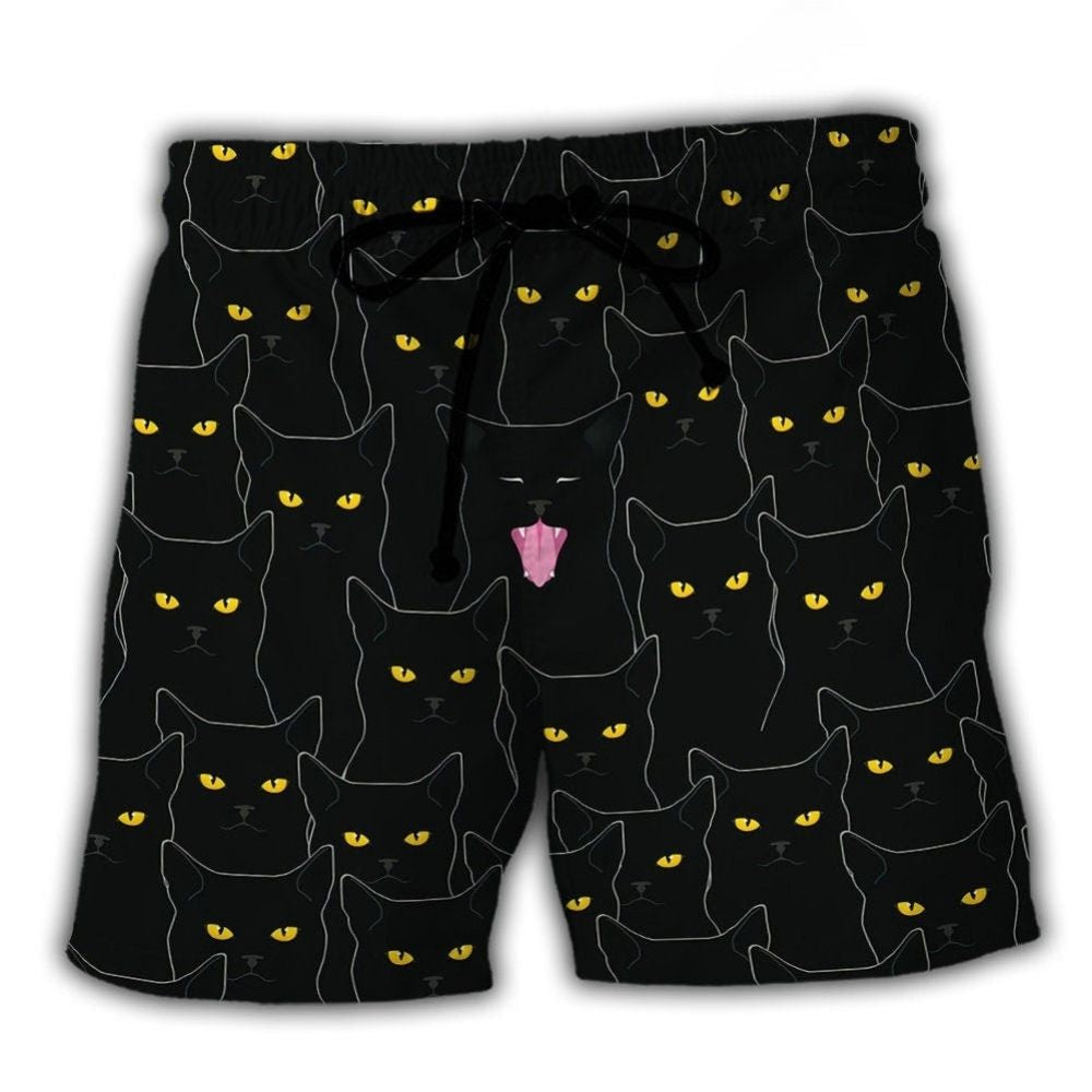 Lovely Black Cat Portrait Art – Beach Short