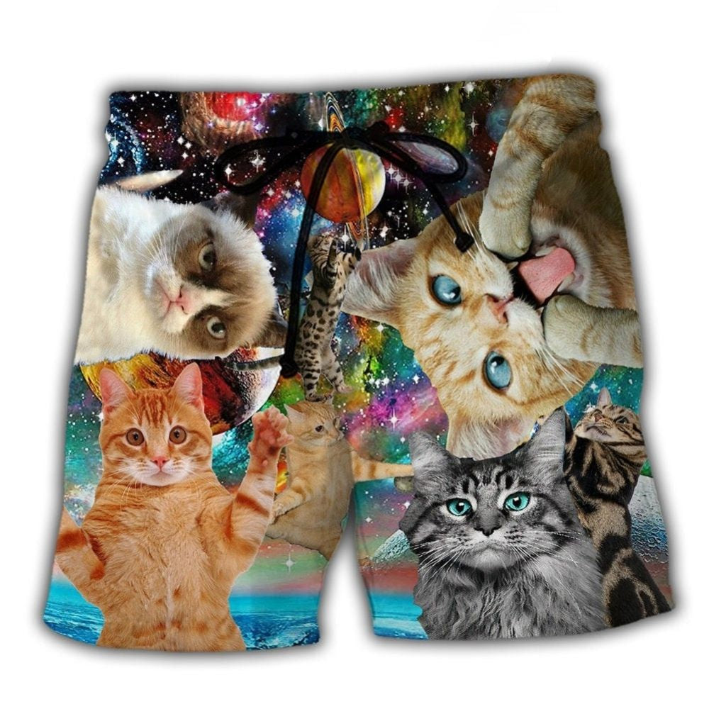Funny Galaxy Cat Art – Beach Short