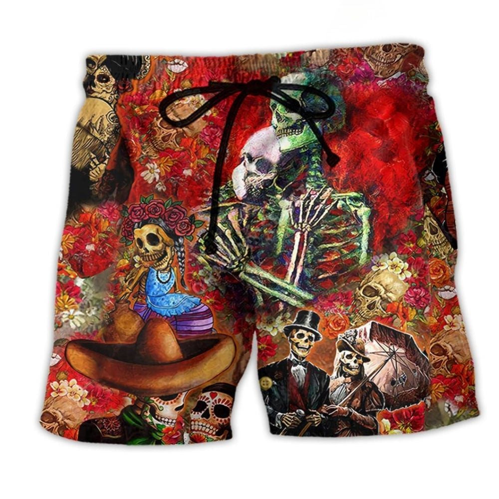 Skull Eternal Love Floral Art – Beach Short