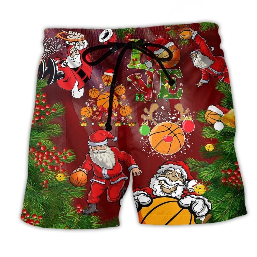 Basketball Santa Holiday Sports Art – Beach Short