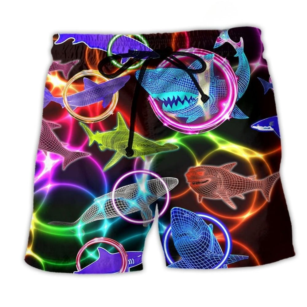Neon Shark Love Circle Art – Beach Short