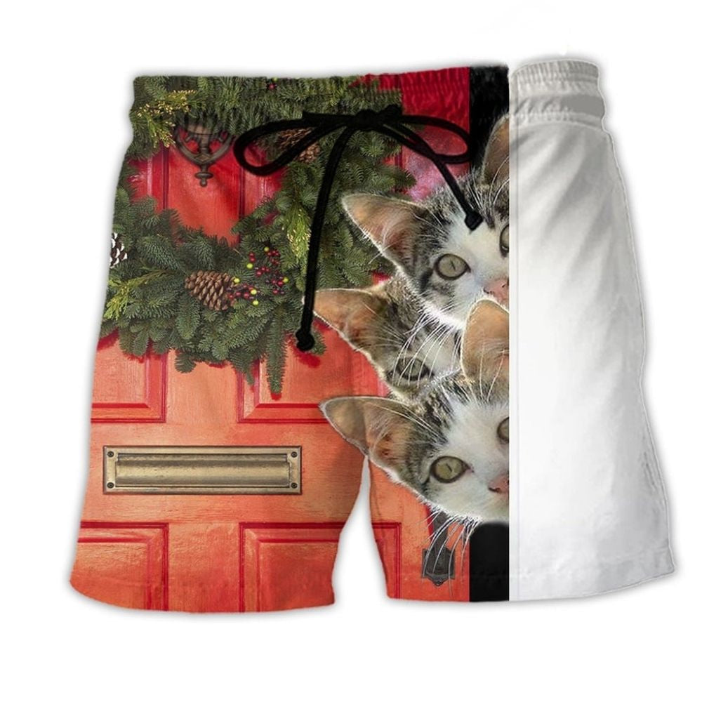 Christmas Cat Holiday Anticipation Art – Beach Short