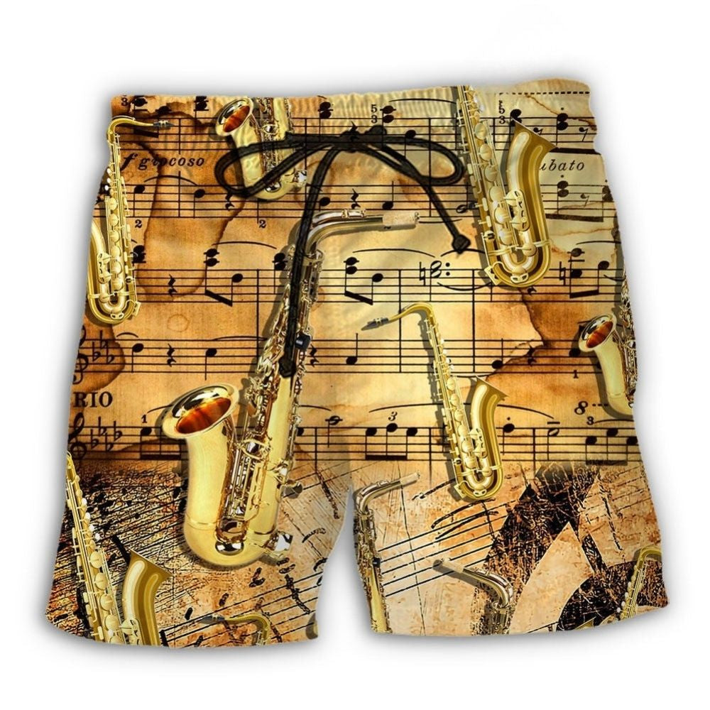 Golden Saxophone Retro Music Art – Beach Short