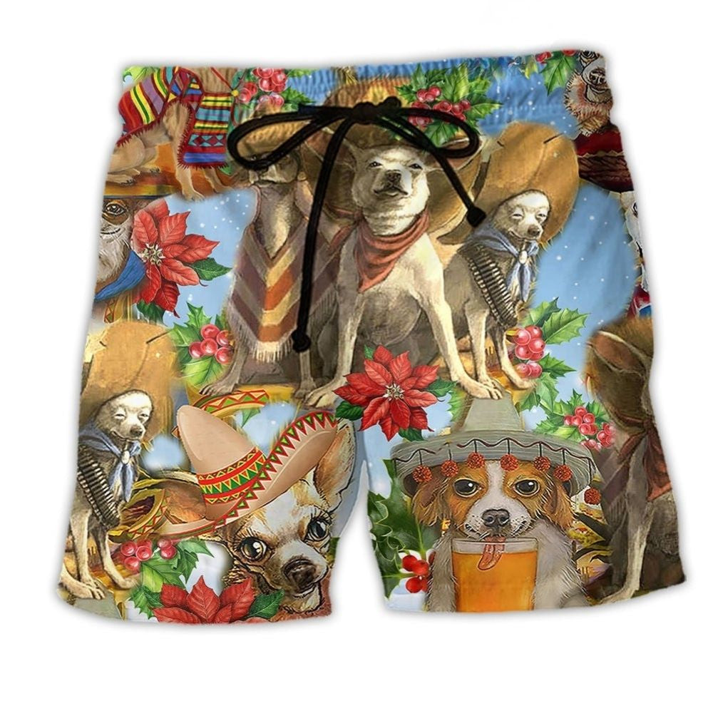 Chihuahua Snowy Christmas Joy – Beach Short