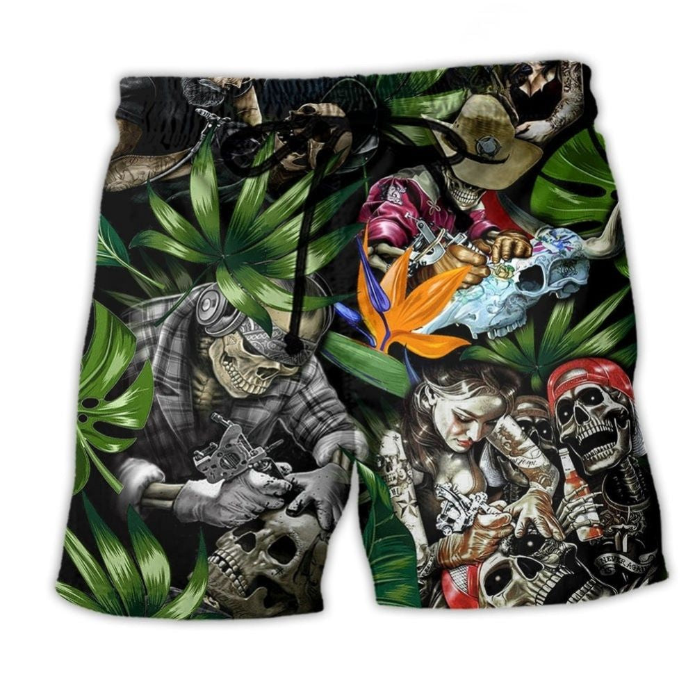 Tattoo Skull Girl Artistic Style – Beach Short
