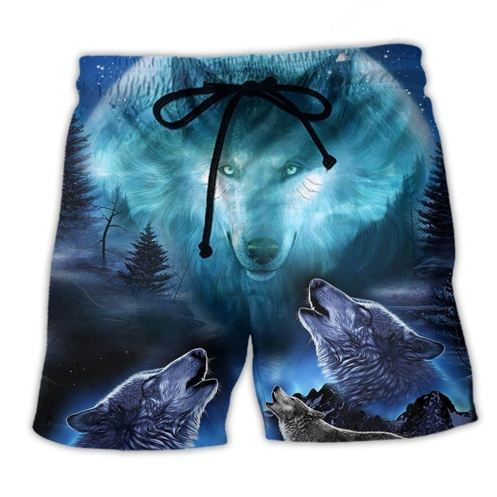 Gray Blue Wolf Cool Art - Beach Short