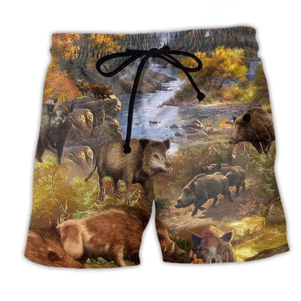 Wild Boar Hunter Humor Art – Beach Short