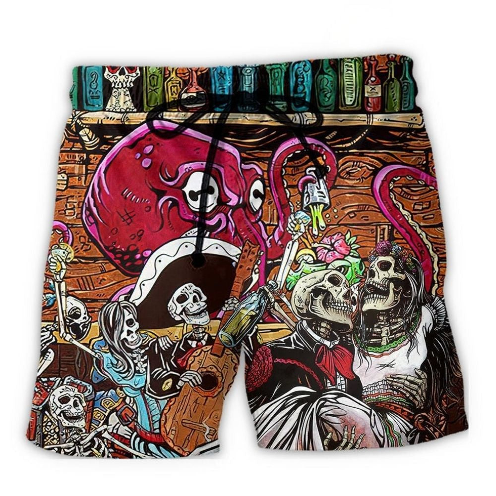 Bartender Skull Octopus Play Together – Beach Short