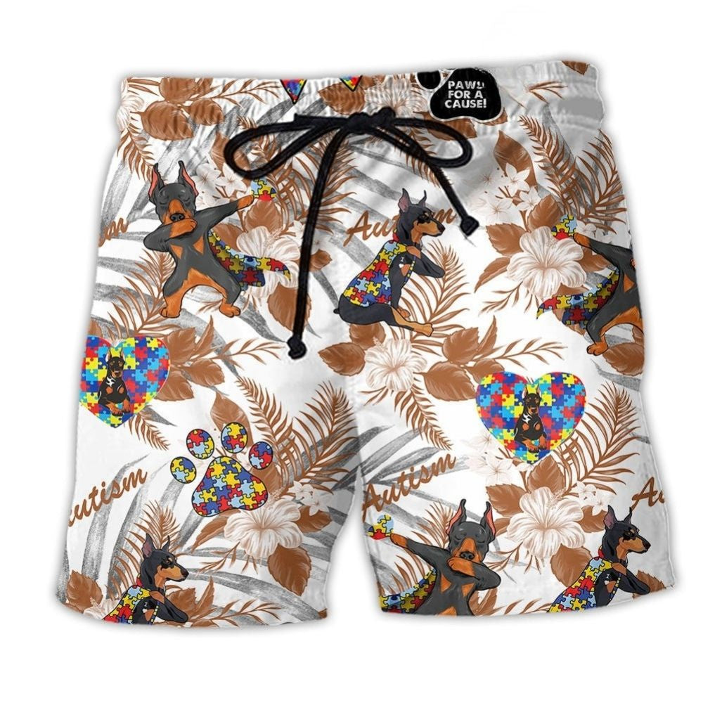 Doberman Autism Awareness Floral – Beach Short