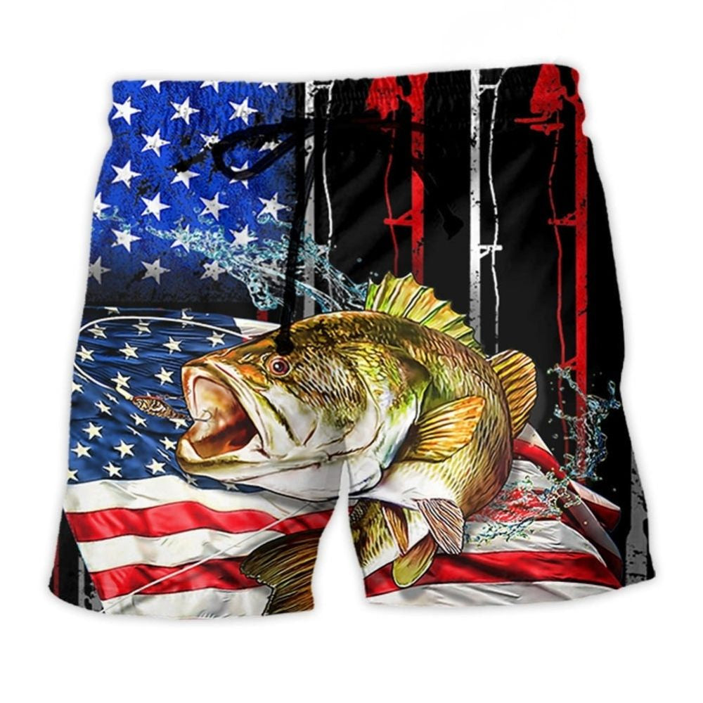 Fishing Amazing US Flag - Beach Short