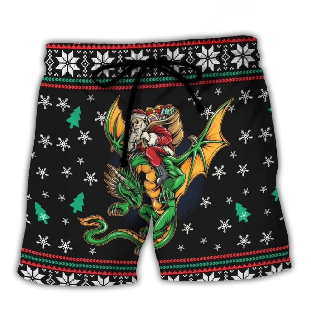 Christmas Santa Fantasy Dragon Art – Beach Short