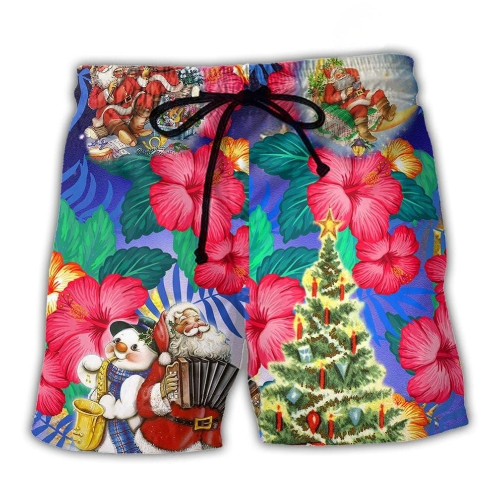 Tropical Christmas Flowers Santa Art – Beach Short