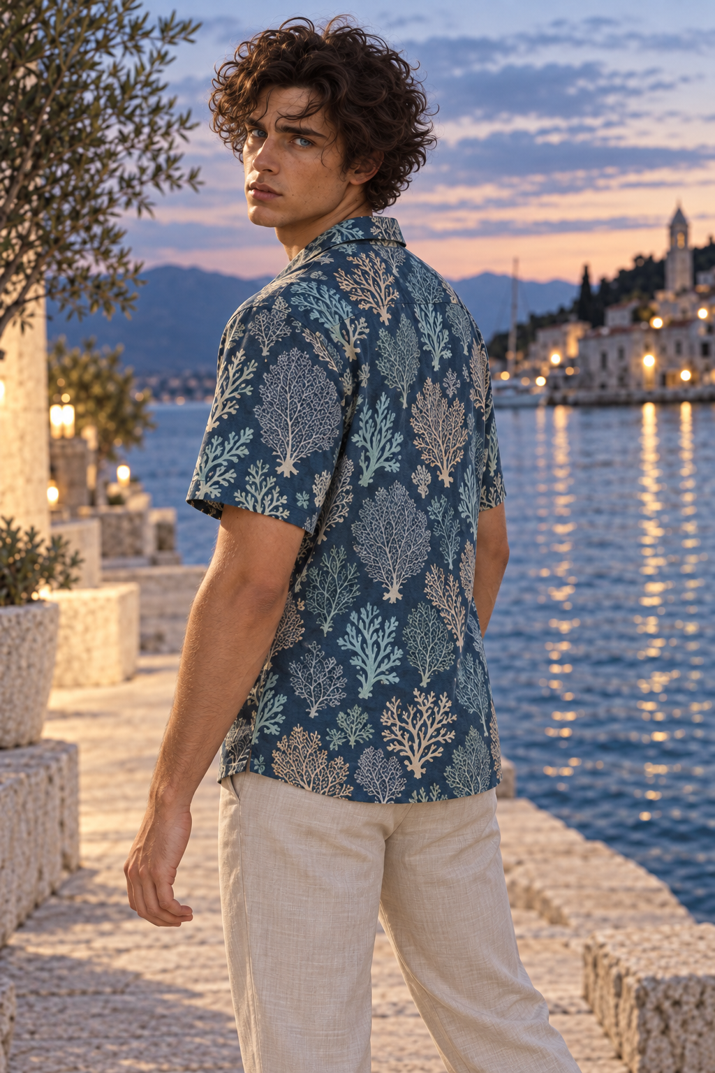 Men's Afterglow Blue Hour Reef Hawaiian Shirt – Ink blue