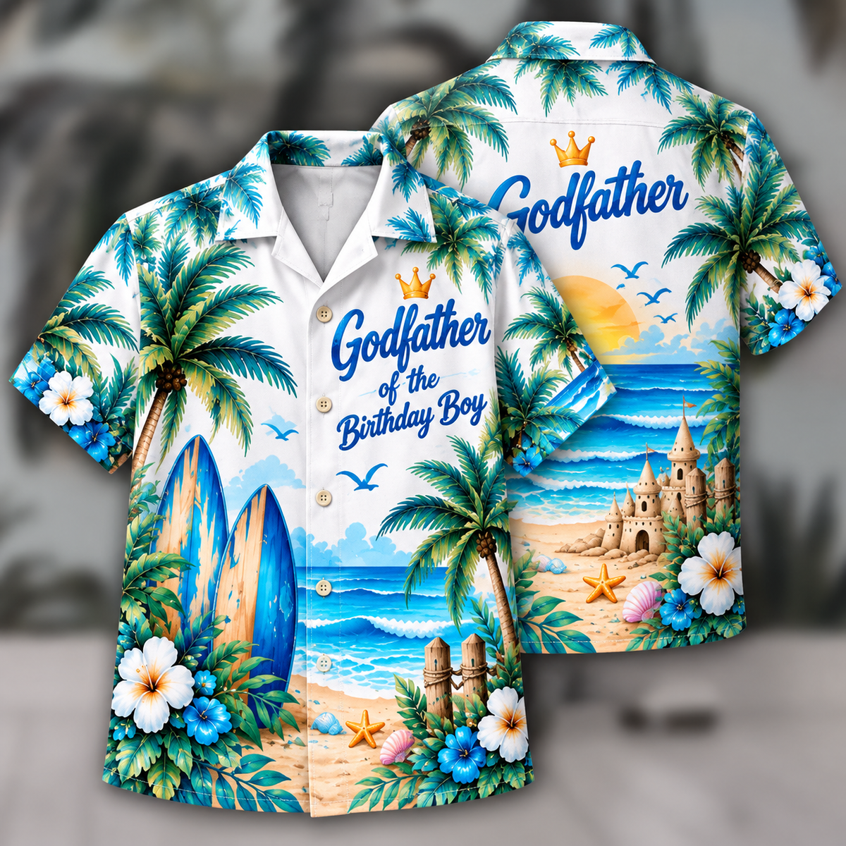 Birthday Boy Tropical Beach Palm Tree Surfboard – Hawaiian Shirt