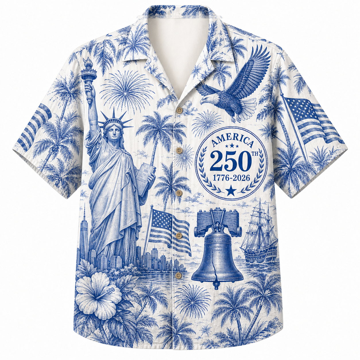 America 250th Blue Liberty Hawaiian Shirt