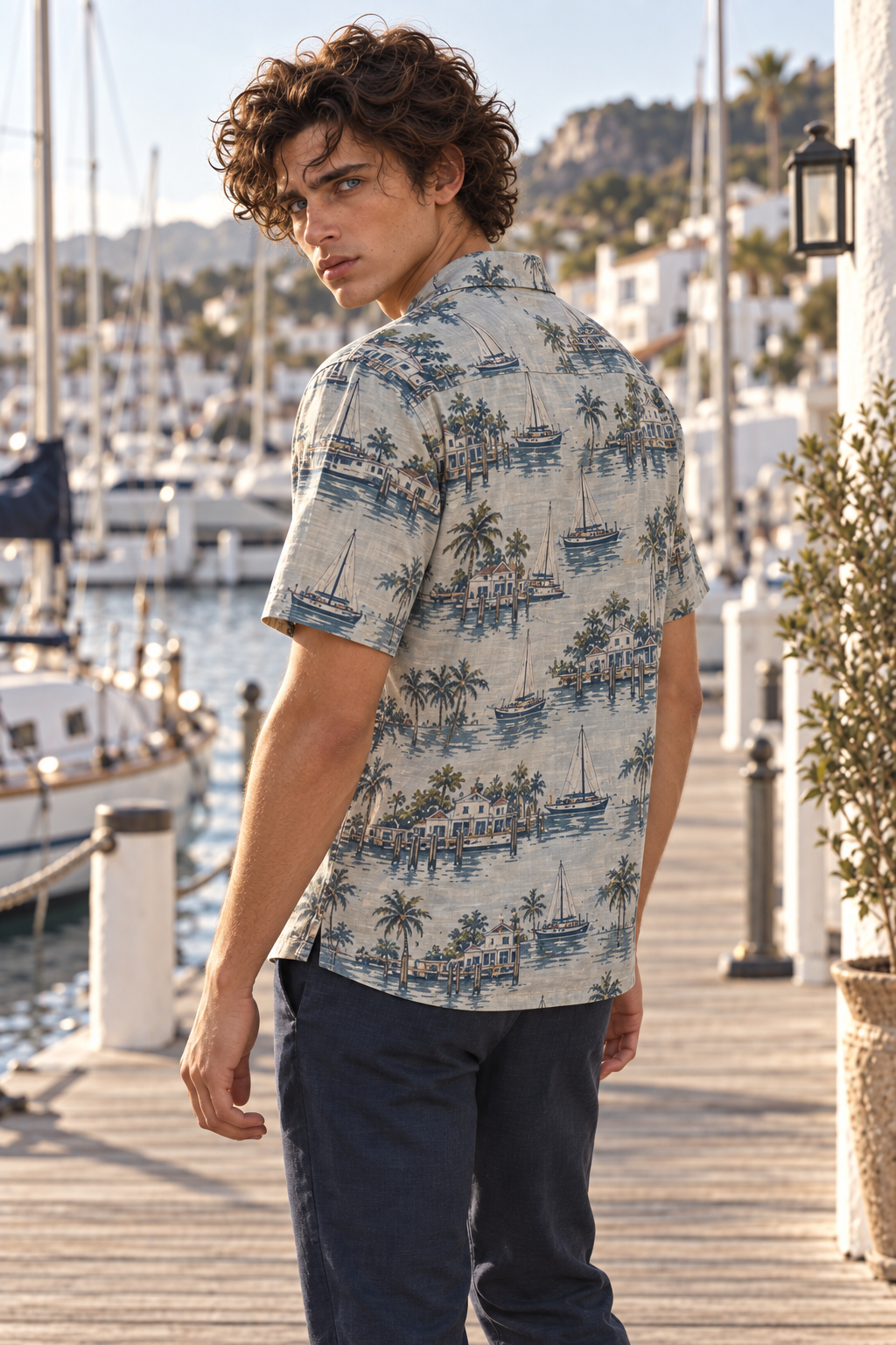 Men's Afterglow Quiet Harbor Hawaiian Shirt – Mist gray