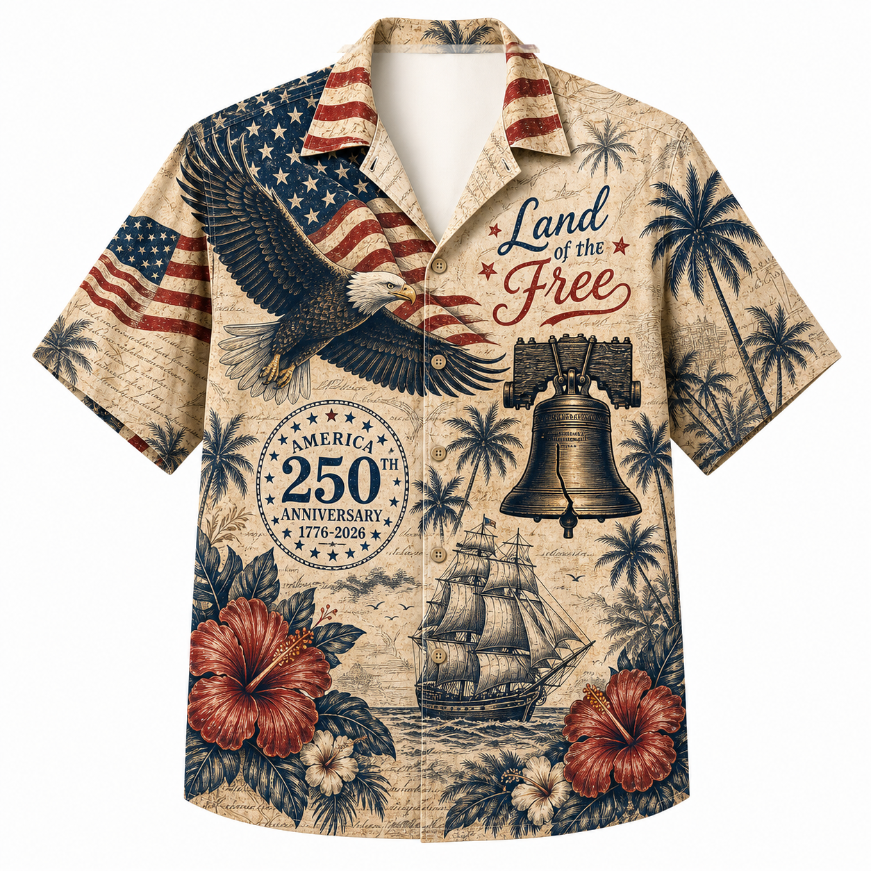 America 250th Land of Free Hawaiian Shirt