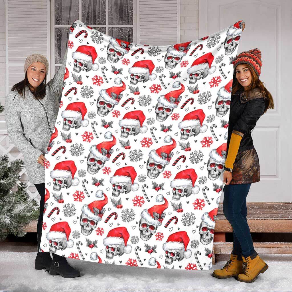 Skull Christmas So Happy Flannel Blanket For Cozy Home Lounging And Gifting