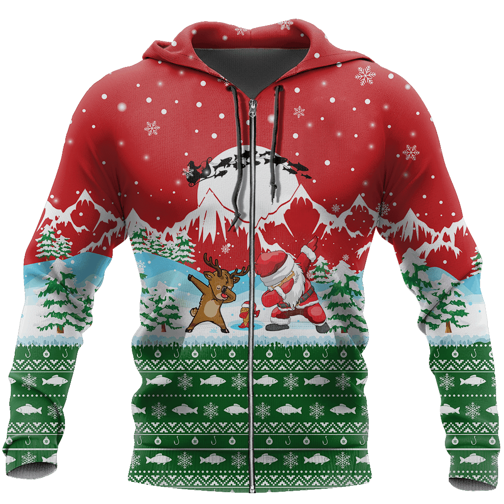 Santa Fishing Yolo Green Red Graphic – 3D Hoodie