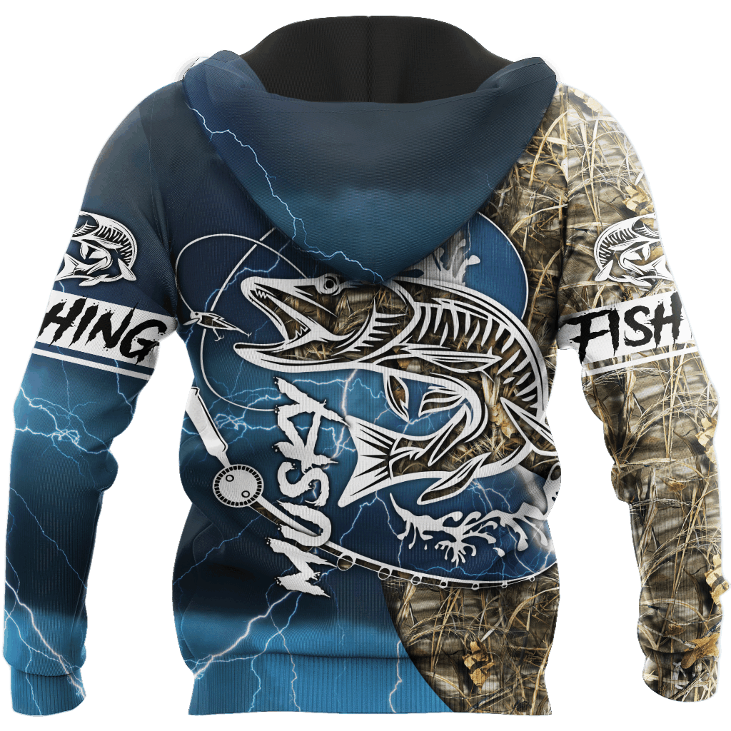 Collection Musky Fishing Hook Up Blue Camo – 3D Hoodie