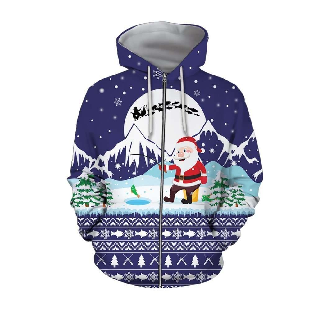 Santa Fishing Christmas Theme Graphic – 3D Hoodie