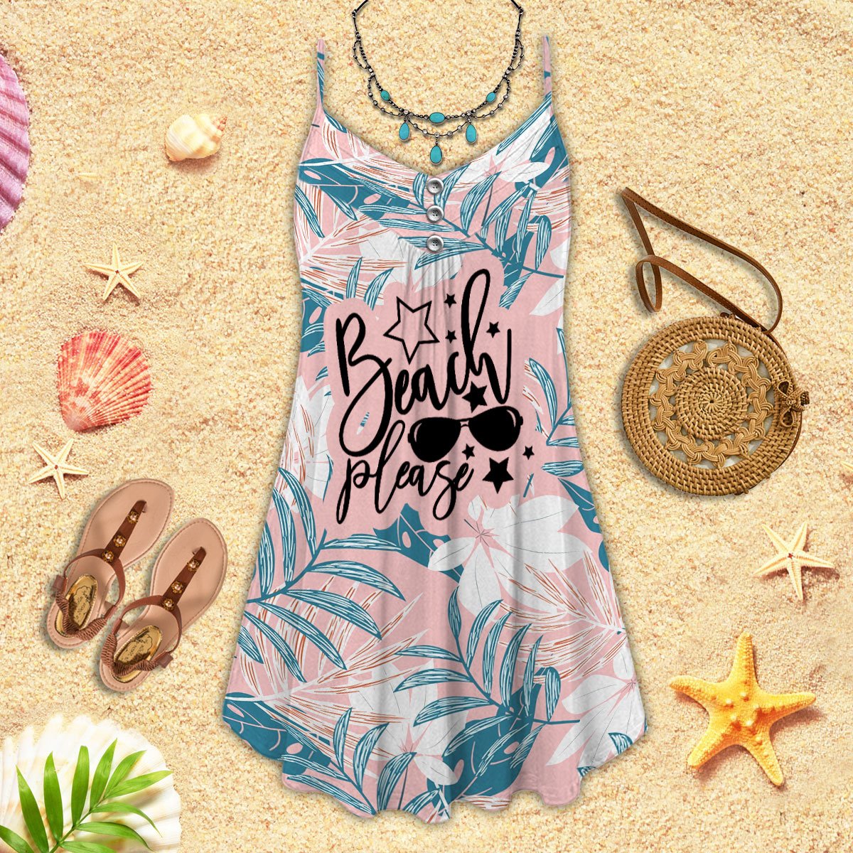 Fresh Beach Life Please – Women's Summer Sleeveless V-Neck Camisole Dress