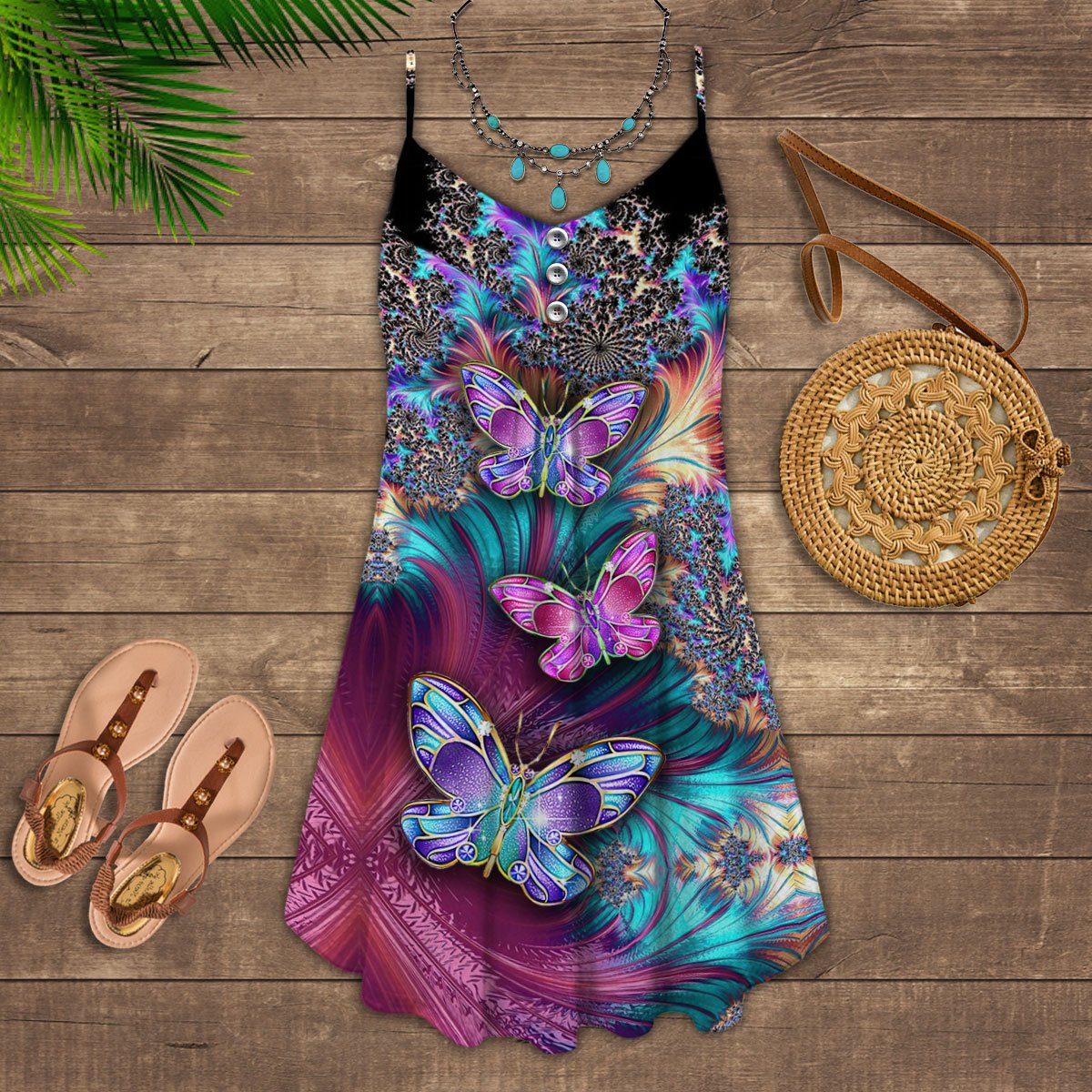 Amazing Colorful Butterfly – Women's Summer Sleeveless V-Neck Camisole Dress
