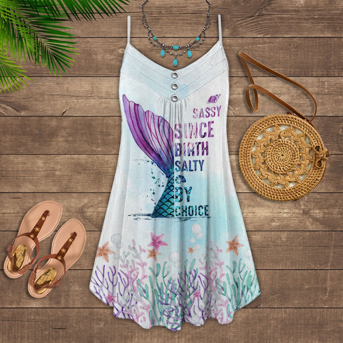 Salty Mermaid Ocean Love – Women's Summer Sleeveless V-Neck Camisole Dress