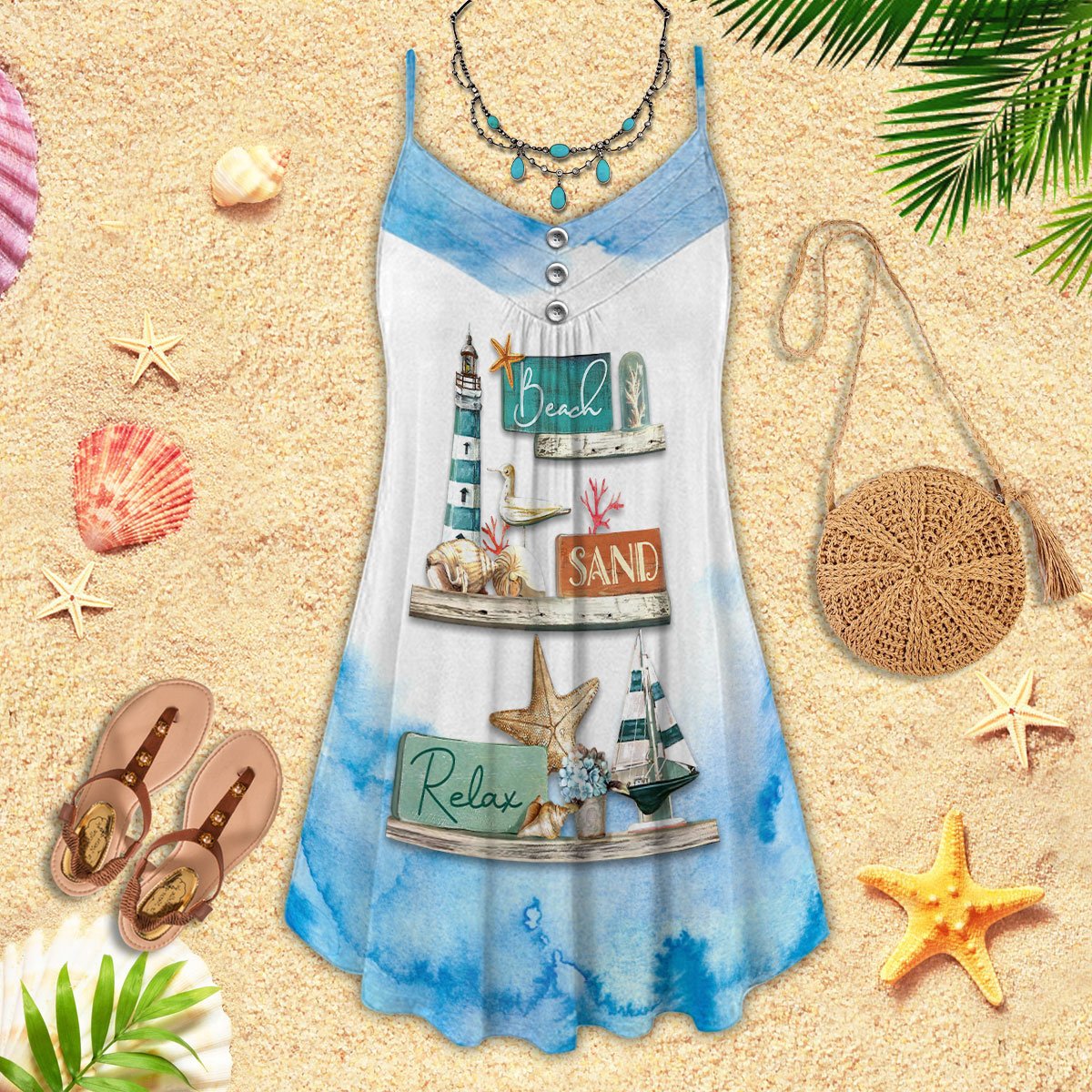 Beach Sand Relax Mode – Women's Summer Sleeveless V-Neck Camisole Dress