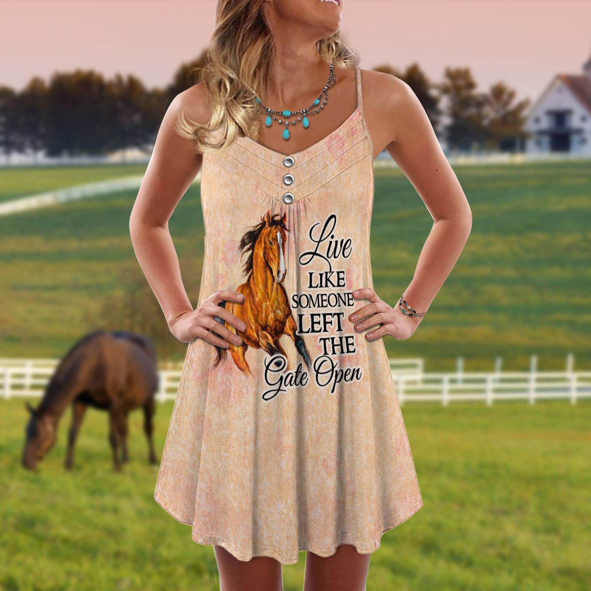 Horse Live Free Classic Limited – Women's Summer Sleeveless V-Neck Camisole Dress