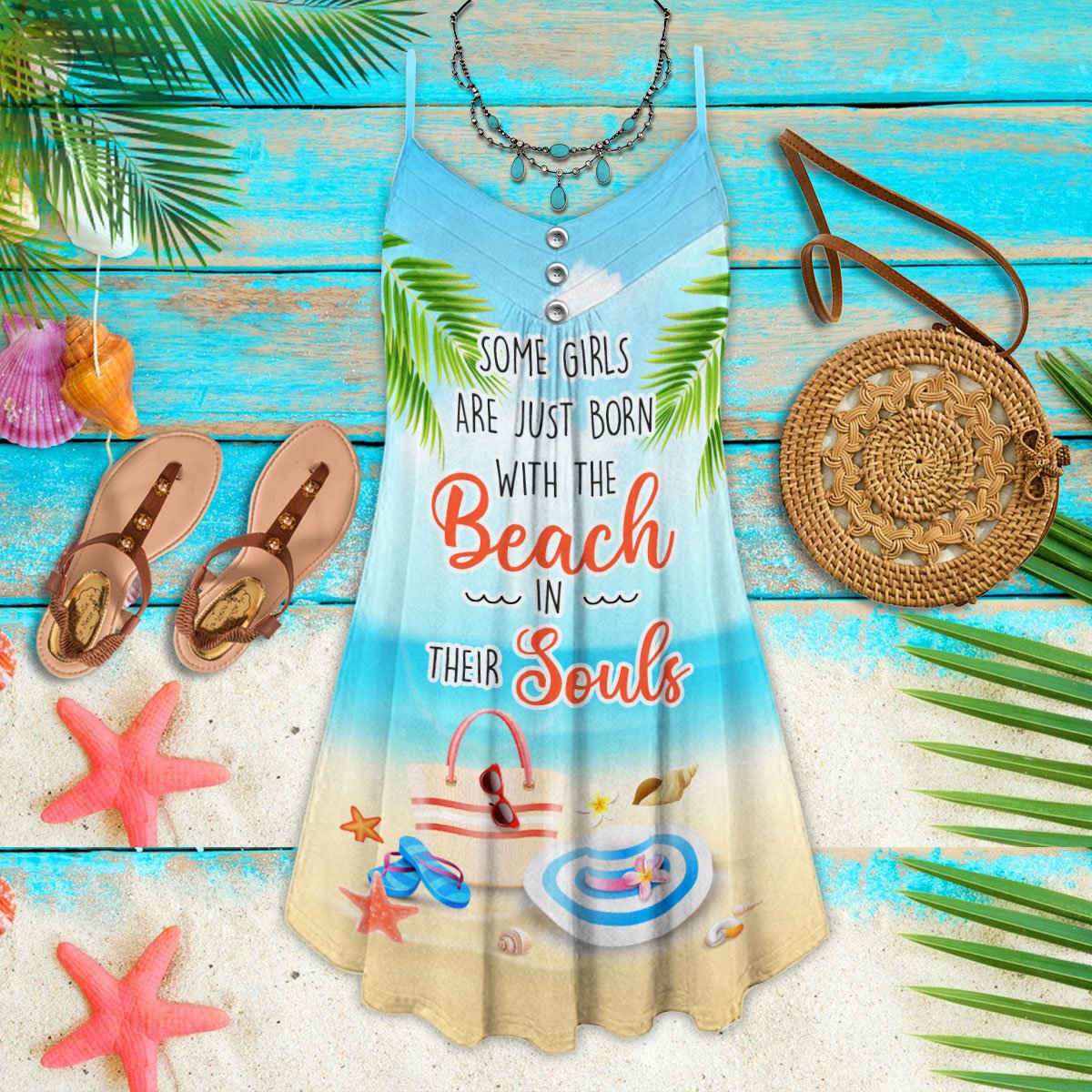 Born For The Beach – Women's Summer Sleeveless V-Neck Camisole Dress
