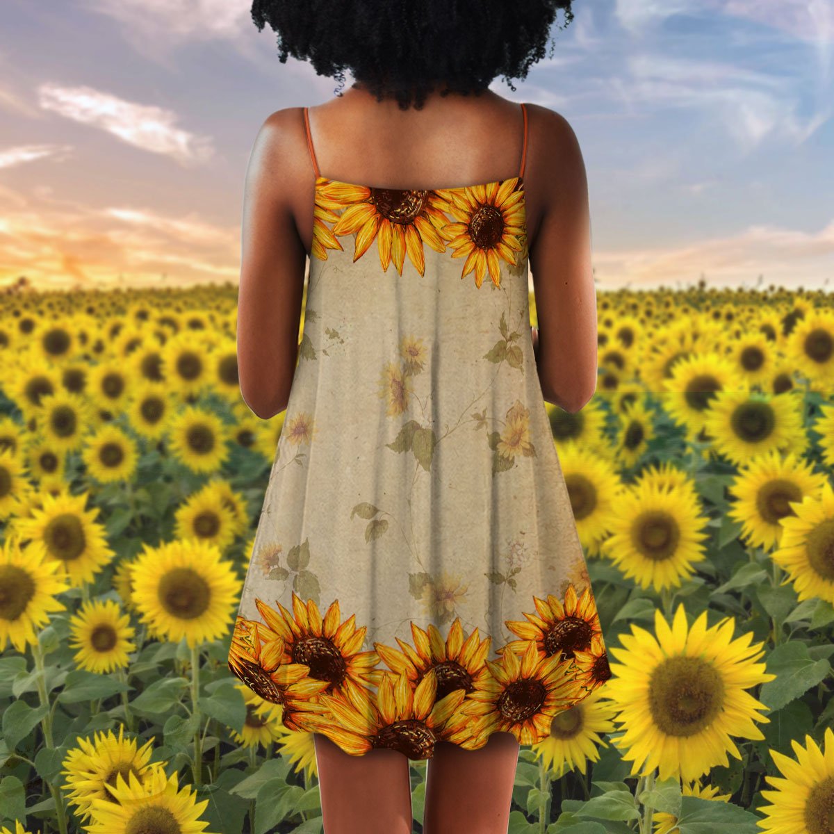 Black Women Sunflower Faith – Women's Summer Sleeveless V-Neck Camisole Dress