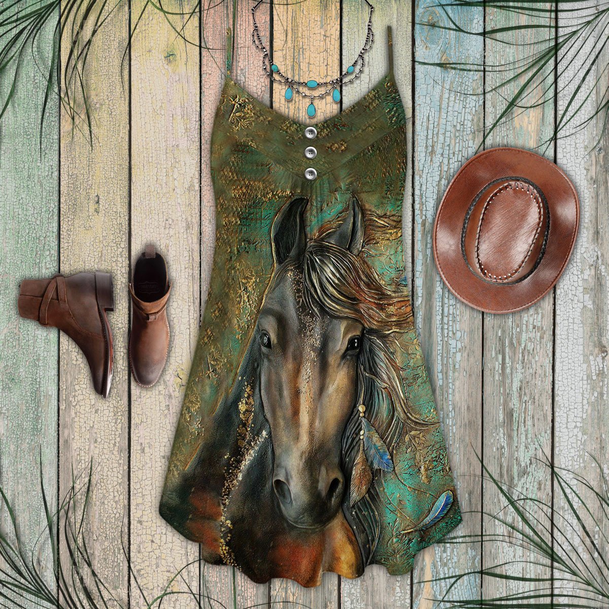 Cool Horse Style – Women's Summer Sleeveless V-Neck Camisole Dress
