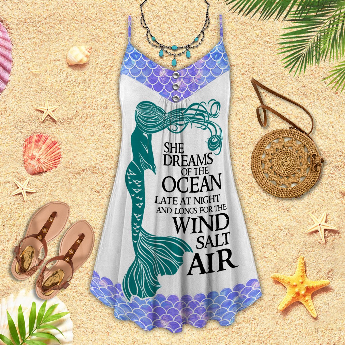 Mermaid Dream Salt Air – Women's Summer Sleeveless V-Neck Camisole Dress
