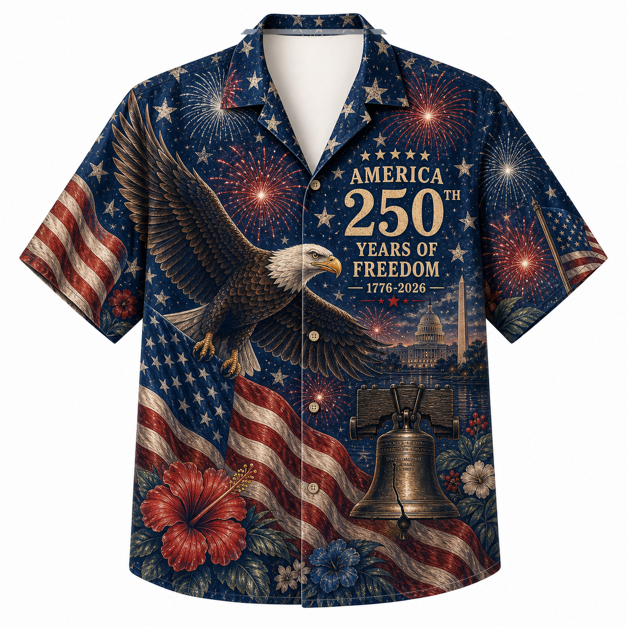 America 250th Patriotic Eagle Flag Hawaiian Shirt
