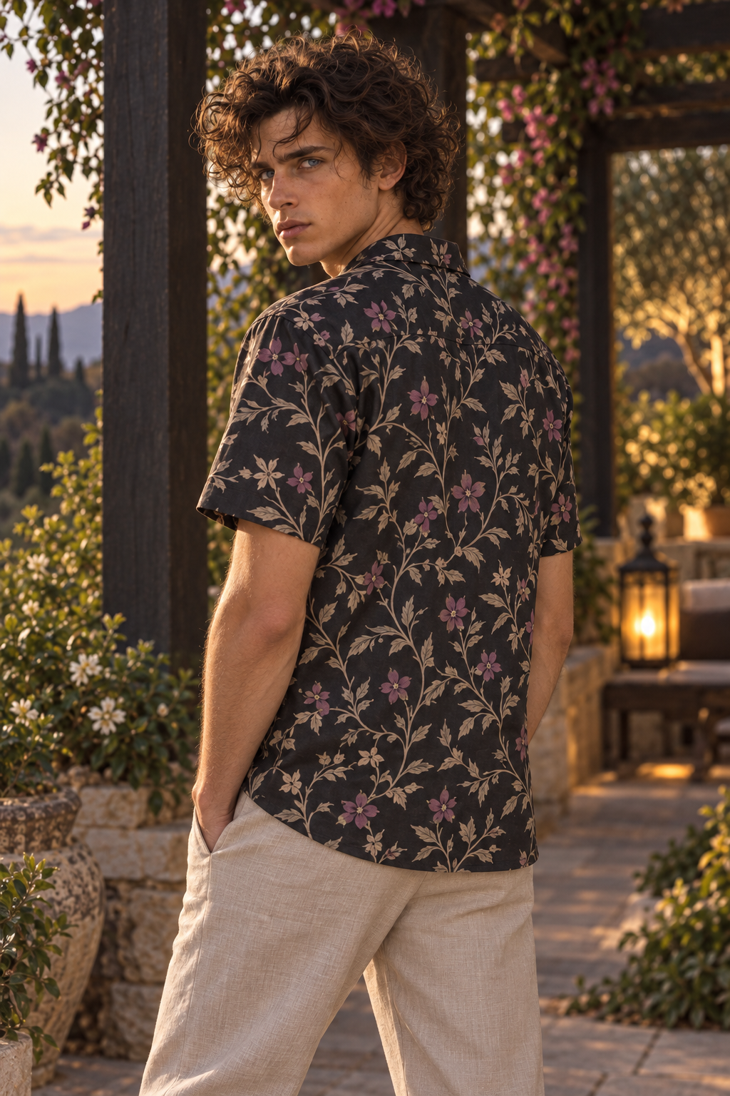 Men's Afterglow Midnight Garden Hawaiian Shirt – Soft black