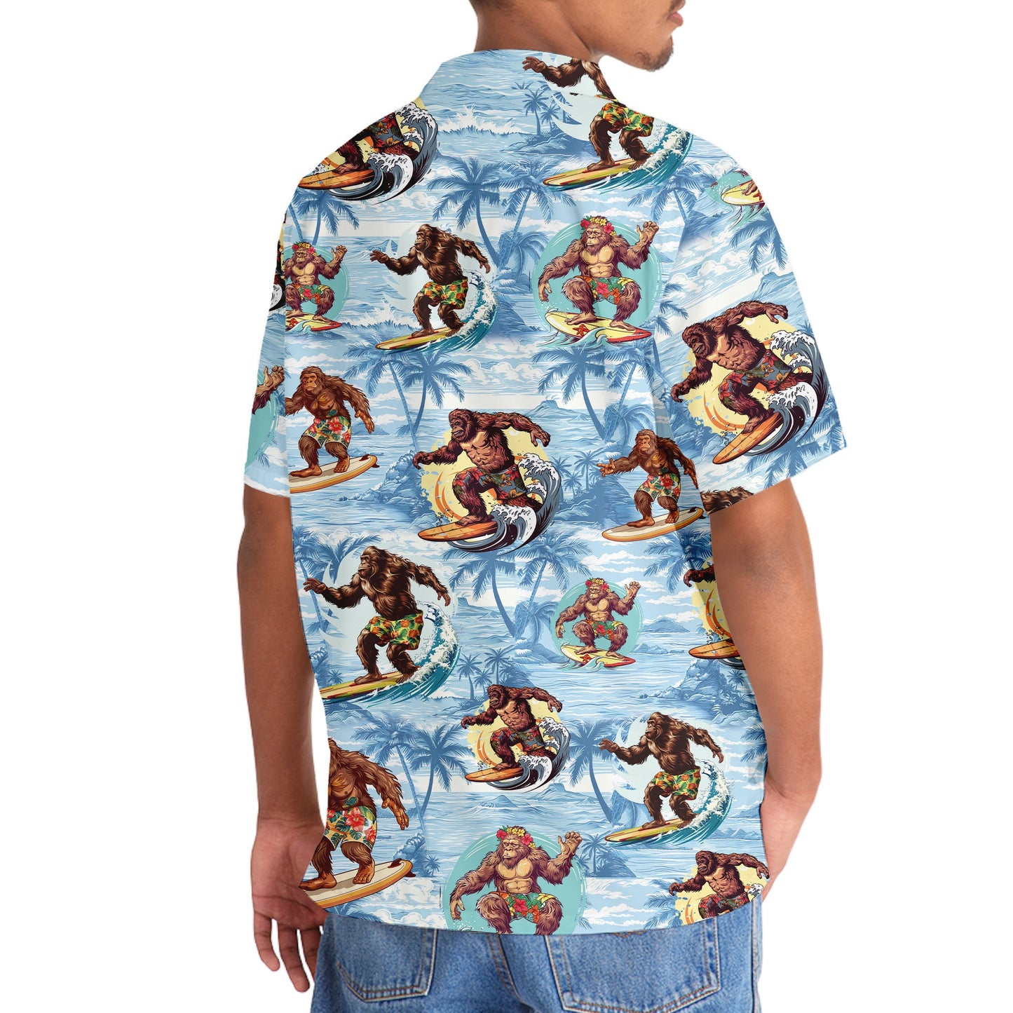 Funny Bigfoot Surfing Beach Hawaiian Shirt