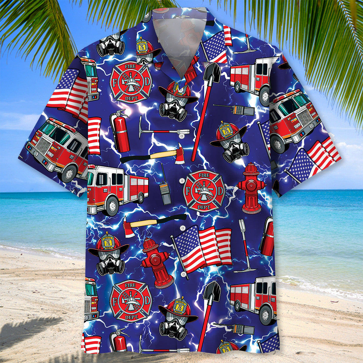 Funny Firefighter Blue Tropical Style – Hawaiian Shirt
