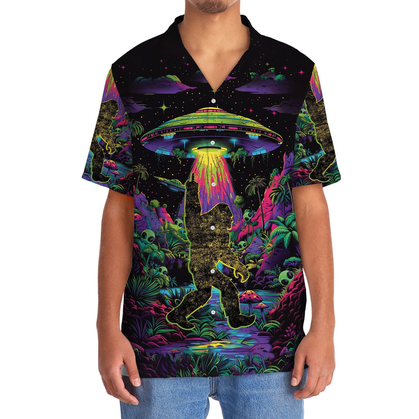 Alien Bigfoot Night Forest Style – Hawaiian Shirt