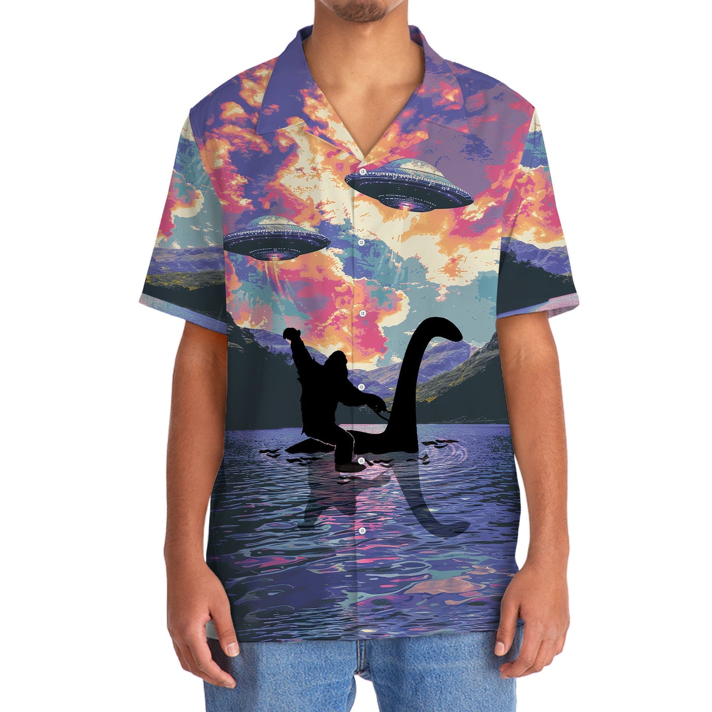 Bigfoot Riding Nessie Loch Ness Adventure Style – Hawaiian Shirt